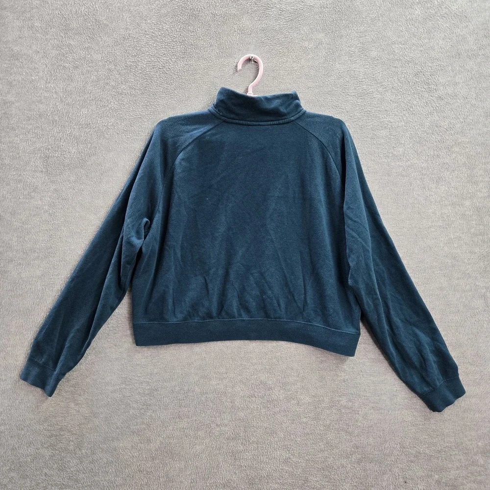 Nike Women Sweatshirt L Teal‎ Crop Swoosh Embroidery 14 Zip Pullover Activewear